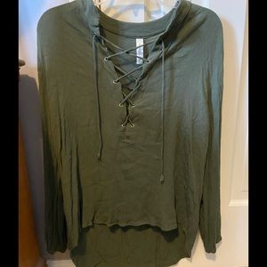 Boutique Army Green Tie up Blouse